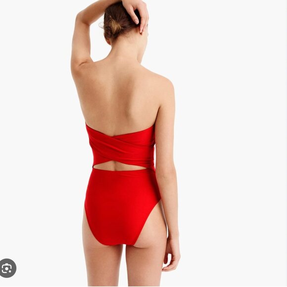 NWOT - J.Crew Women's BLACK Cross-back Bandeau Swimsuit - SIZE 6 LONG TORSO - Picture 7 of 7